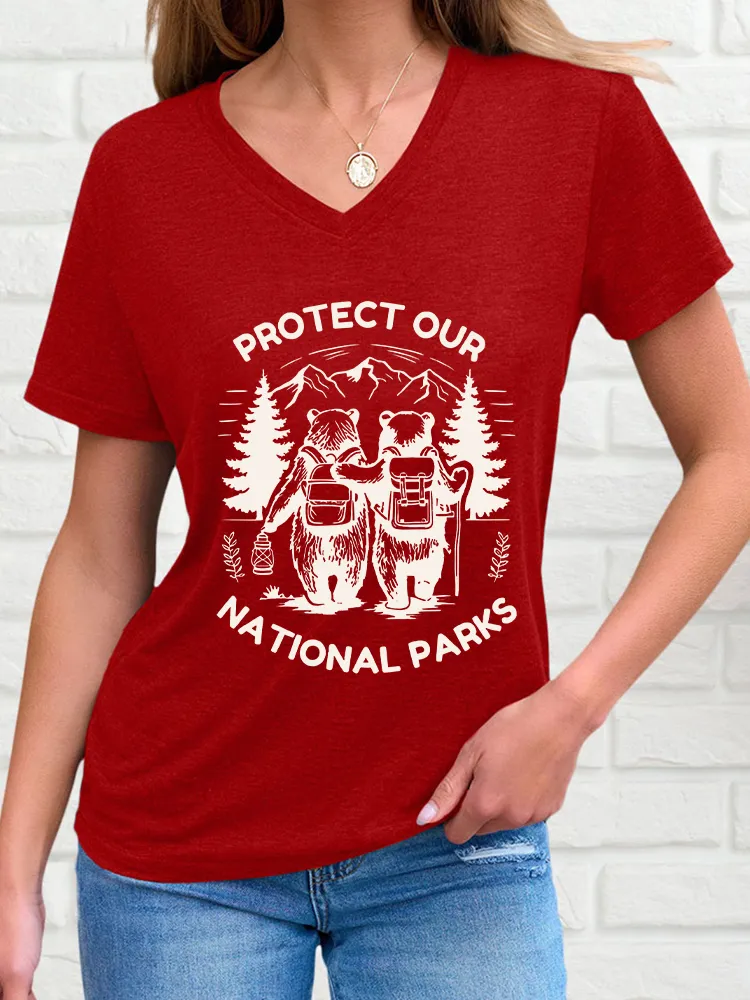Women'S Protect Our National Parks! V-Neck Short-Sleeved T-Shirt