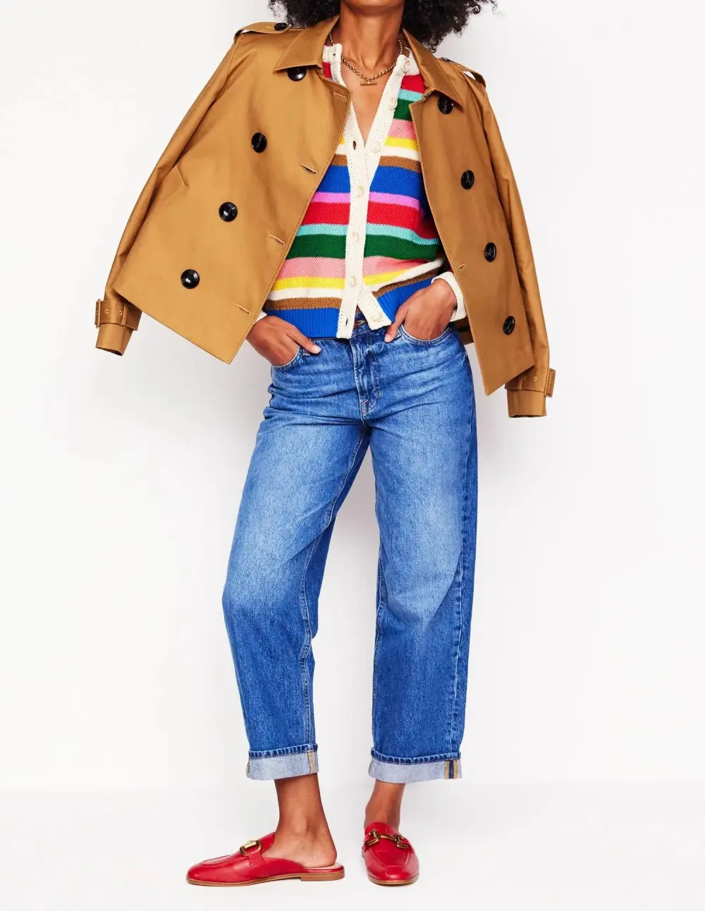 Multicolor Striped Crochet - Trim Cardigan