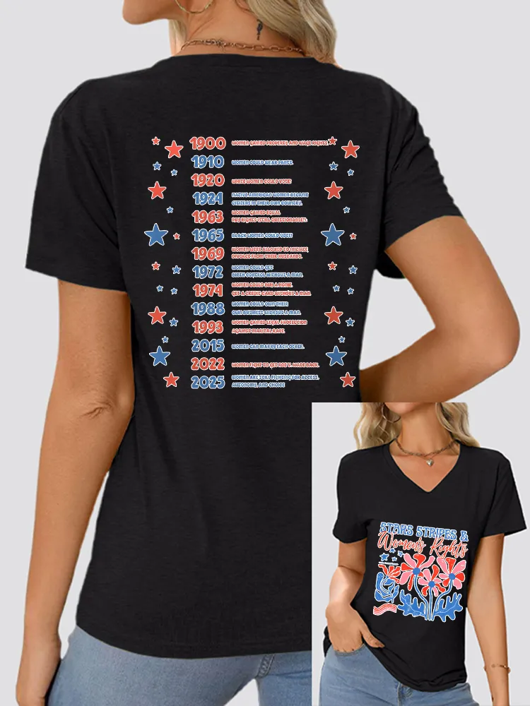 Woman'S Stars Stripes And Women'S Rights V-Neck Short Sleeve T-Shirt