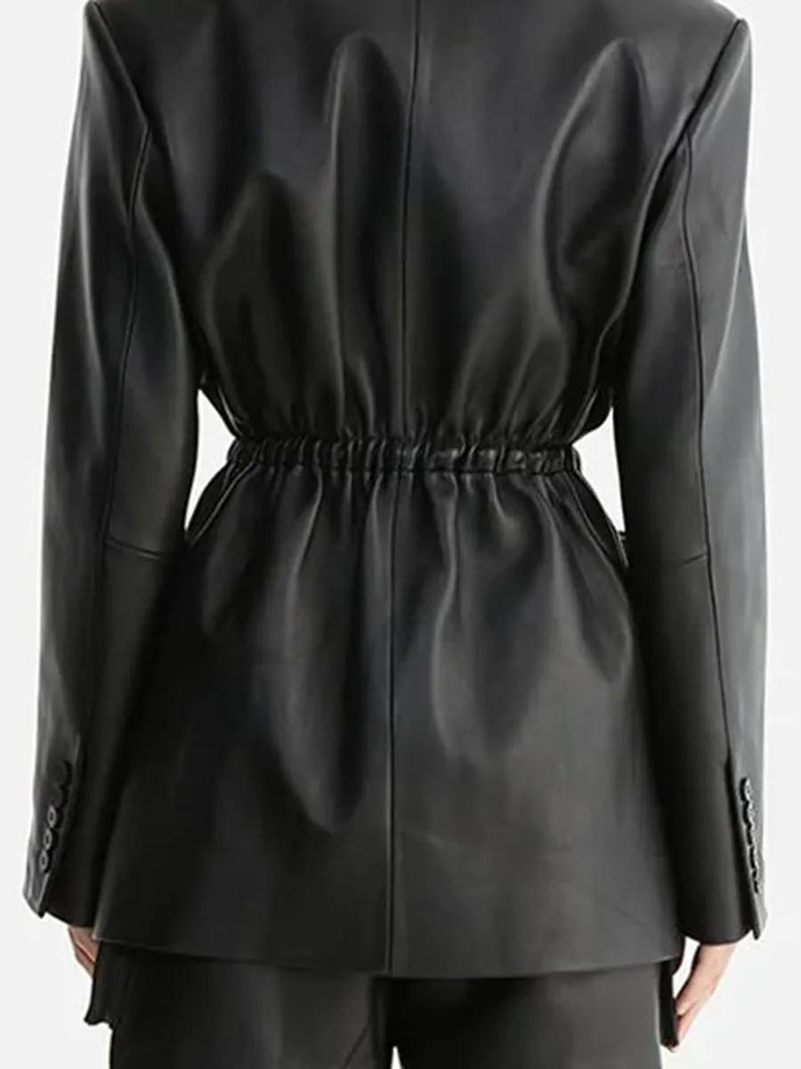 Black Belted Leather Blazer