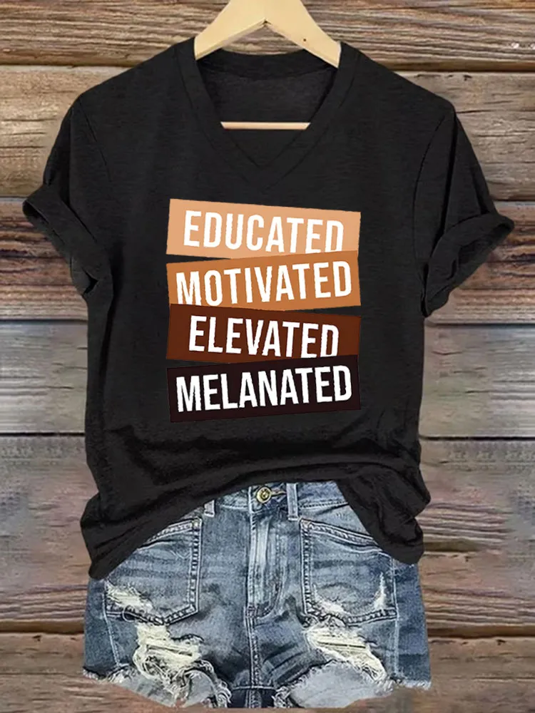 Women'S V-Neck T-Shirt Educated Motivated Elevated Melanated