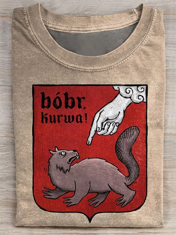 Women'S Bobr Hurwa Round Neck Washed Short Sleeve T-Shirt
