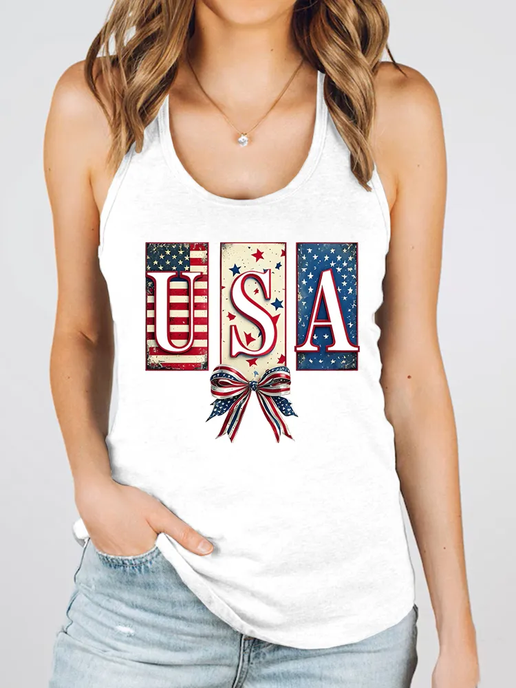 Women'S Usa Round-Necked Sleeveless Vest