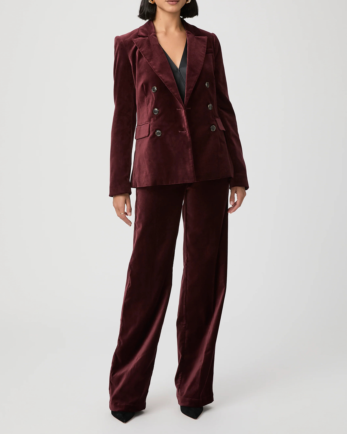Burgundy Velvet Double Breasted Blazer