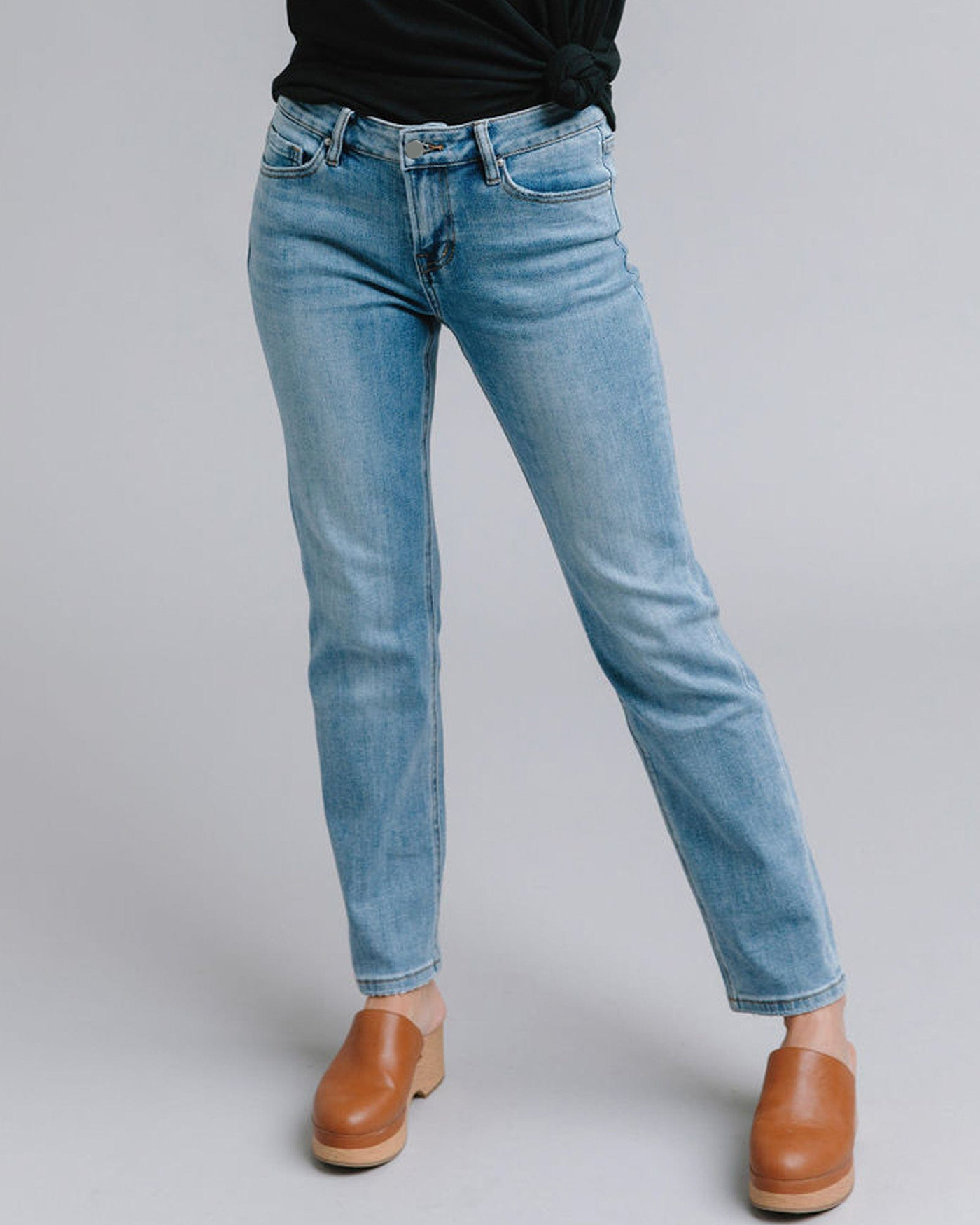 Light Wash Mid Rise Straight Jean
