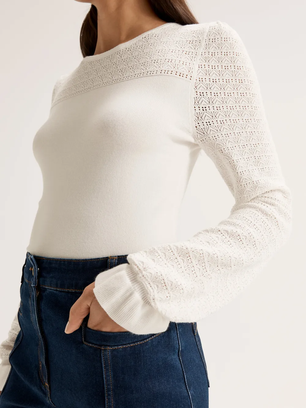 White Hollow Bell Sleeves Jumpers
