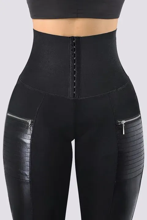 Contrast Panel Hook & Eye Zipper Detail Sports Leggings