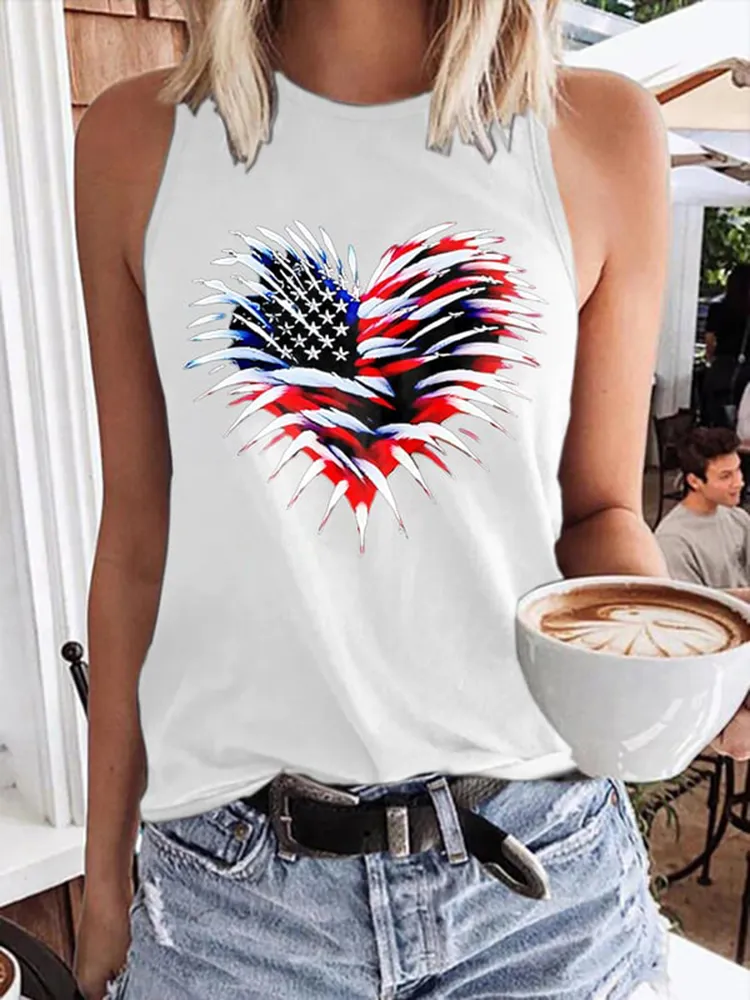 Women'S Independence Day Love Round-Necked Sleeveless Vest
