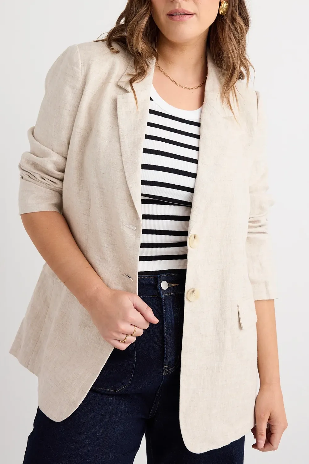 Linen Single Breasted Longline Blazer