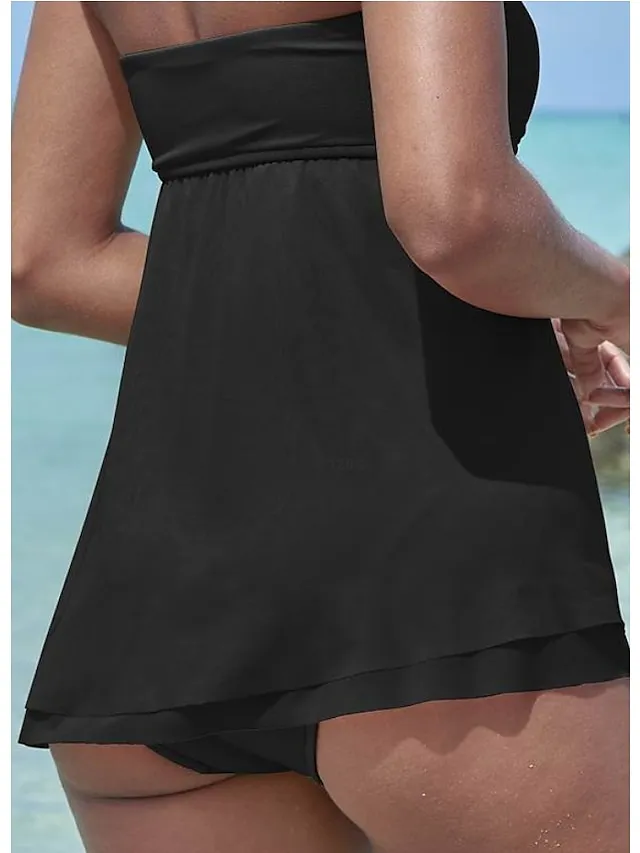 Women's Swimwear Tankini 2 Piece Normal Swimsuit 2 Piece Modest Swimwear Bandeau Strapless Solid Color Black Pink Royal Blue Green Khaki Padded Strap Bathing Suits Sports Vacation Beach Wear