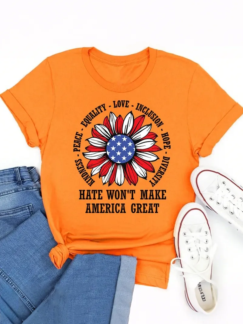 Kindness Peace Love Hate Won't Make America Great Teacher T-Shirt