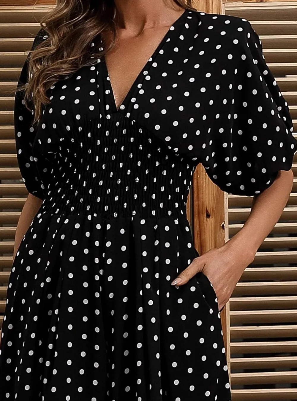 Polka Dot Shirred Waist Jumpsuits