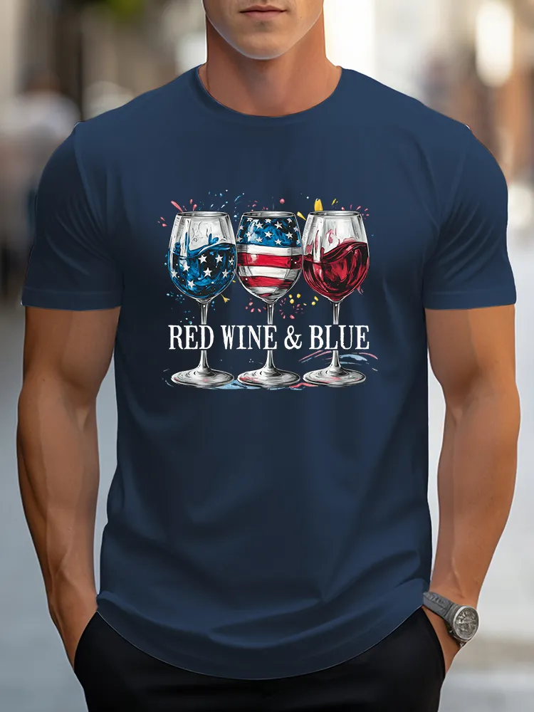 Men's Independence Day Red Wine And Blue T-Shirt