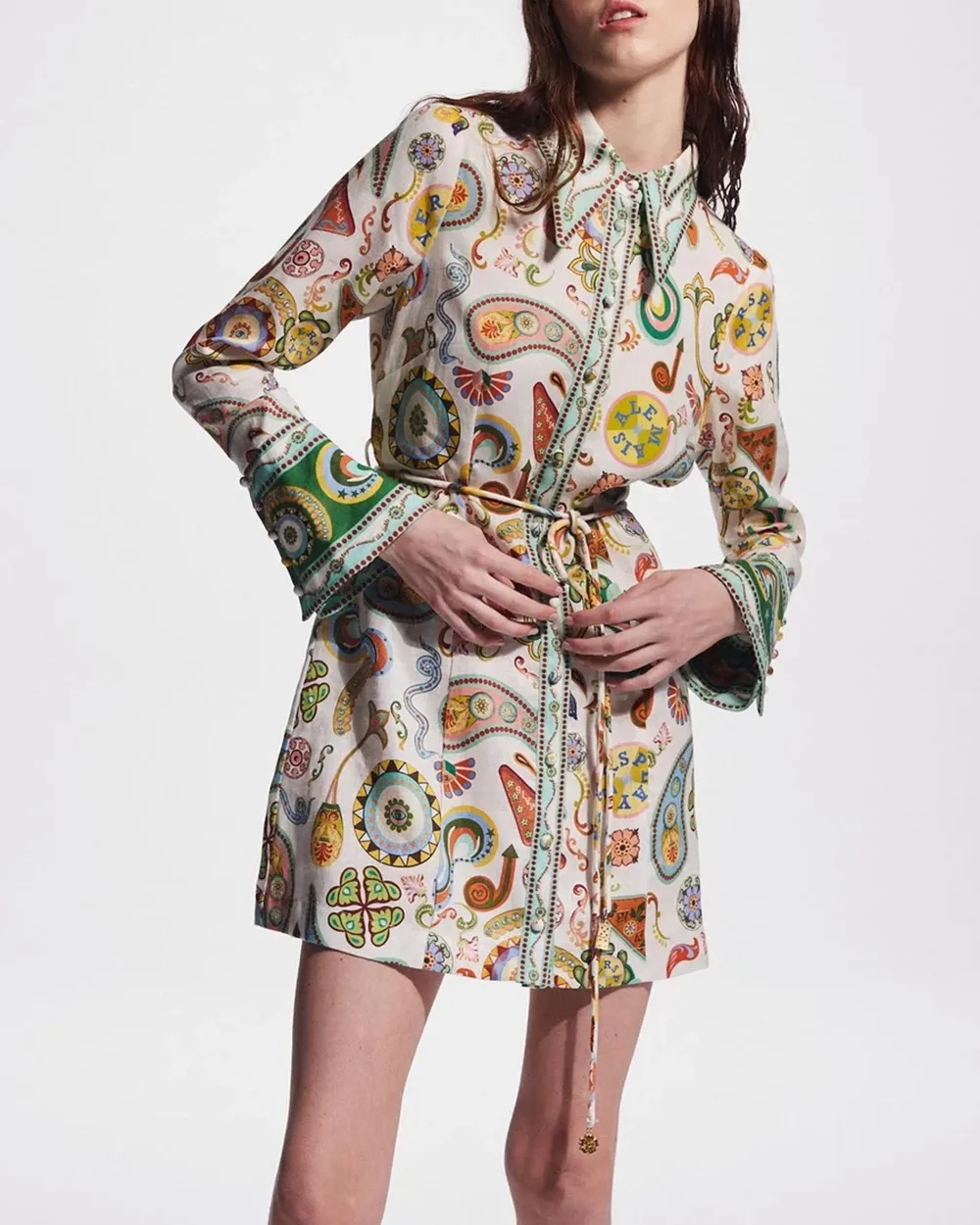 Bell Sleeve Waist Shirt Dress