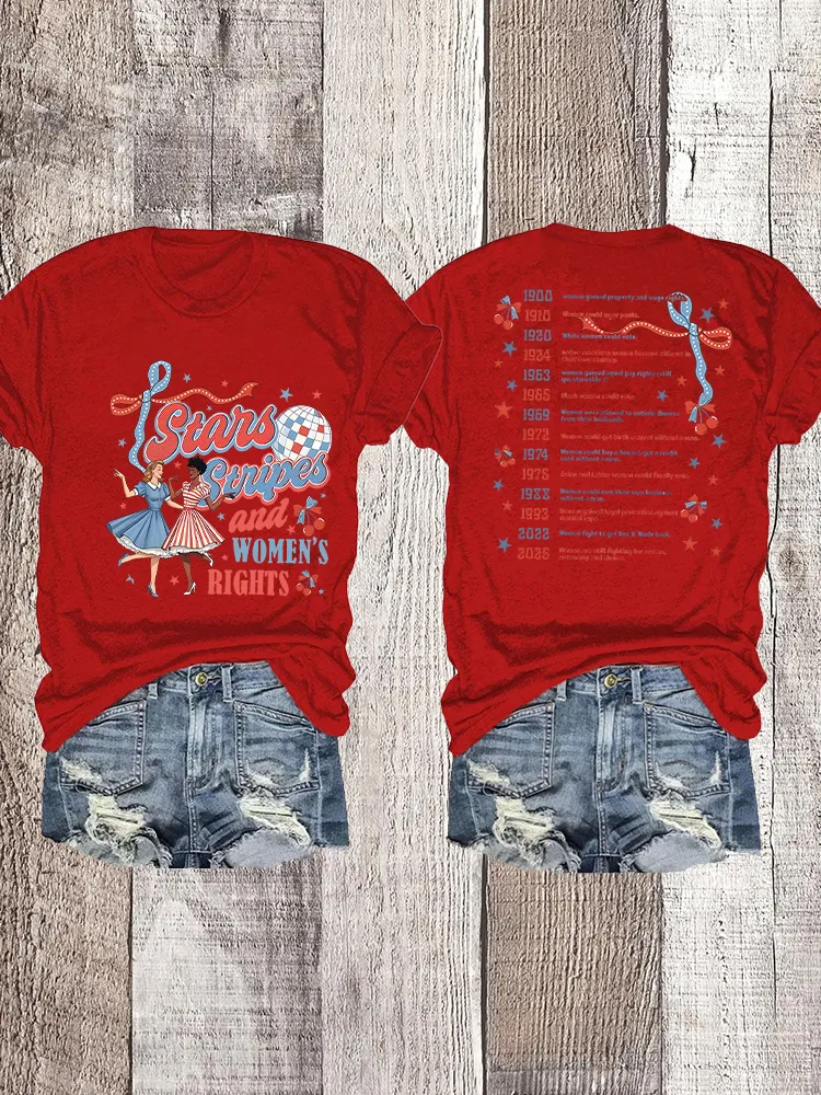 Woman'S Stars Stripes And Women'S Rights Crew Neck Short Sleeve T-Shirt