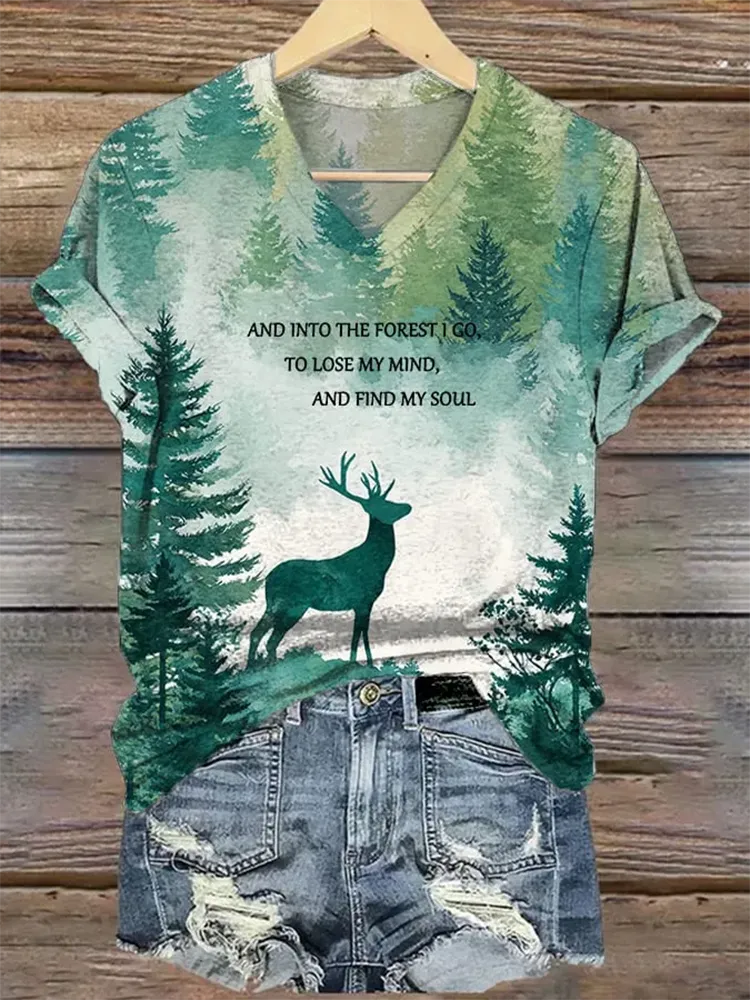 Woman'S And Into The Forest I Go, To Lose My Mind, And Find My Soul V-Nack Short Sleeve T-Shirt