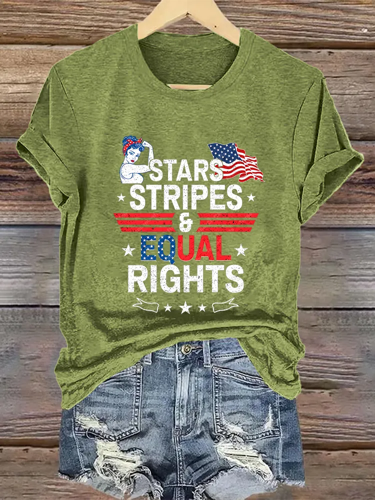 Woman'S Stars Stripes And Equal Rights Crew Neck Short Sleeve T-Shirt
