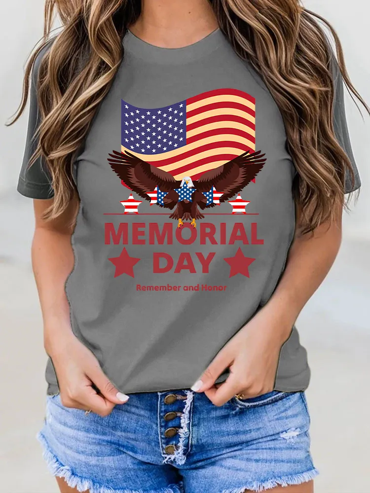 Memorial Day Remember And Honor Round-Neck Short-Sleeved T-Shirt