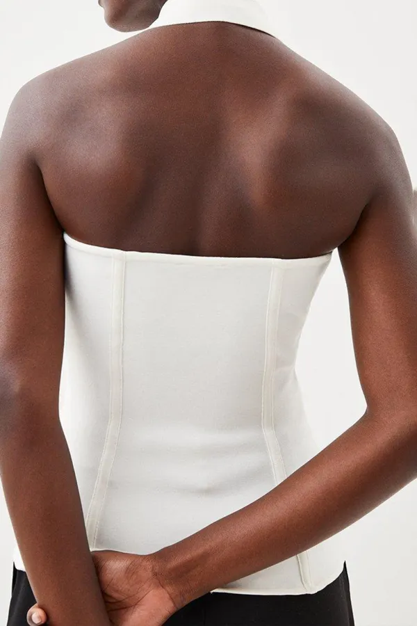 Halter Neck Button Front Bandage Knit Top