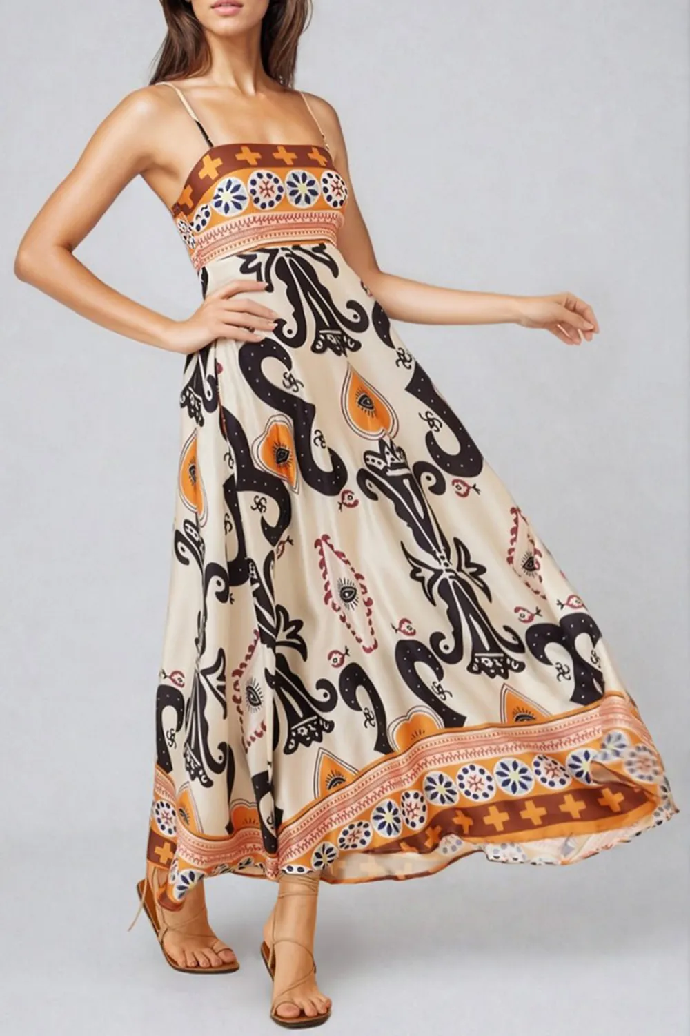 Multicolor Patterned Strapless Maxi Dress