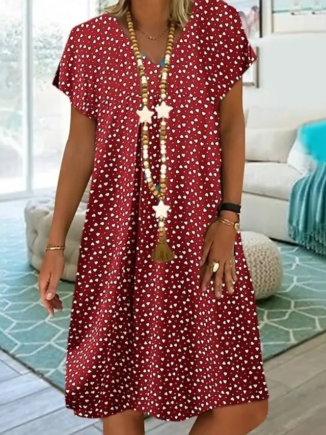 Women's Shift Dress Midi Dress White Wine Blue Short Sleeve Polka Dot Print Summer Spring Fall V Neck Basic Vacation Summer Dress 2023 M L XL XXL 3XL 4XL 5XL