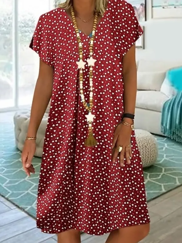 Women's Shift Dress Midi Dress White Wine Blue Short Sleeve Polka Dot Print Summer Spring Fall V Neck Basic Vacation Summer Dress 2023 M L XL XXL 3XL 4XL 5XL