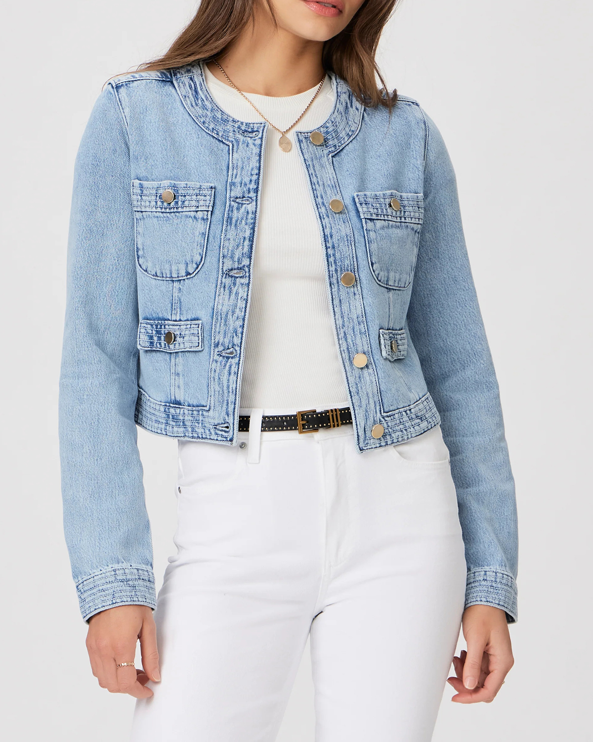 Light Blue Collarless Denim Jacket