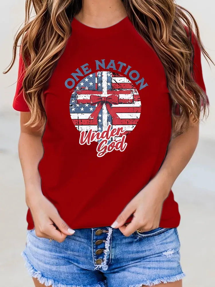Woman'S One Nation Under God Round-Neck Short-Sleeved T-Shirt
