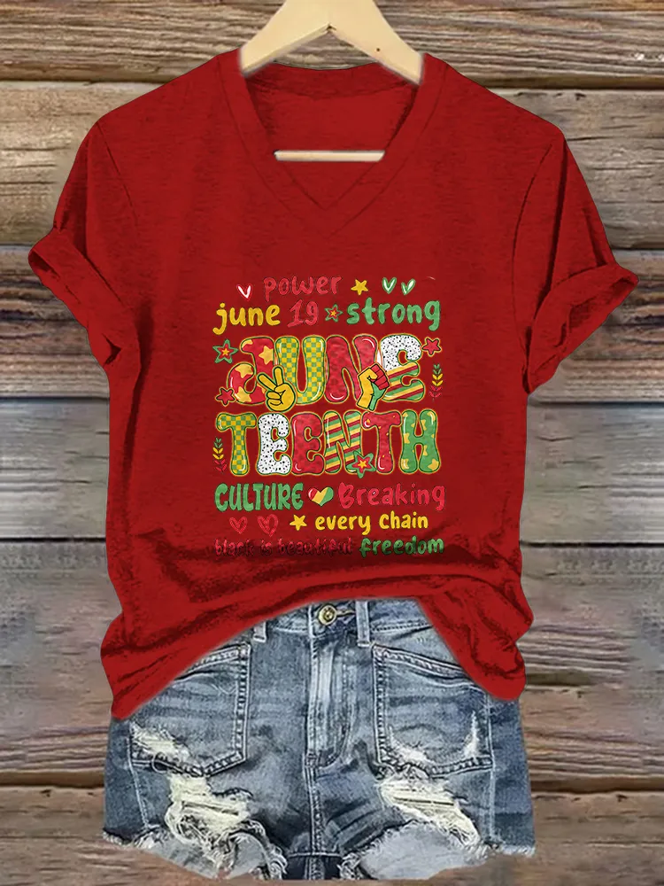 Women'S June Teenth V-Neck Short-Sleeved T-Shirt