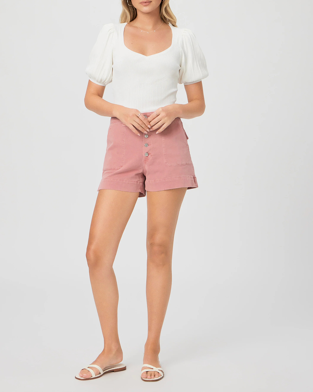 Pink Button Front High Waisted Shorts