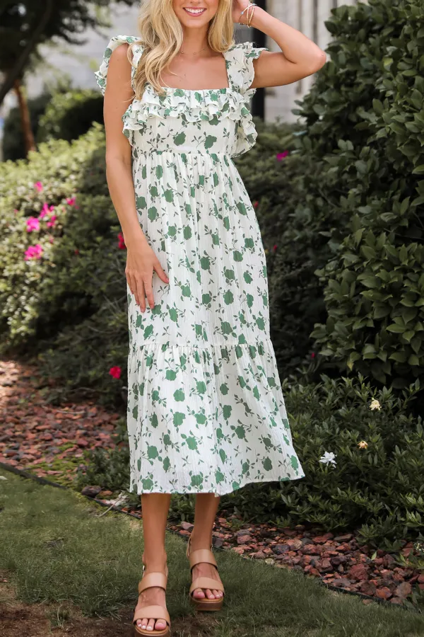 Fabulous Darling Green Floral Midi Dress