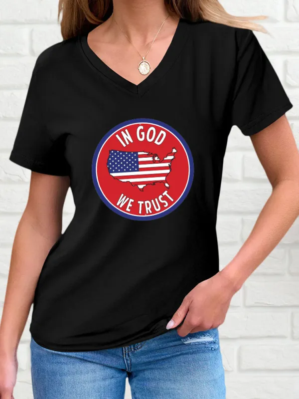 Woman'S In God We Trust V-Neck And Short Sleeves T-Shirt