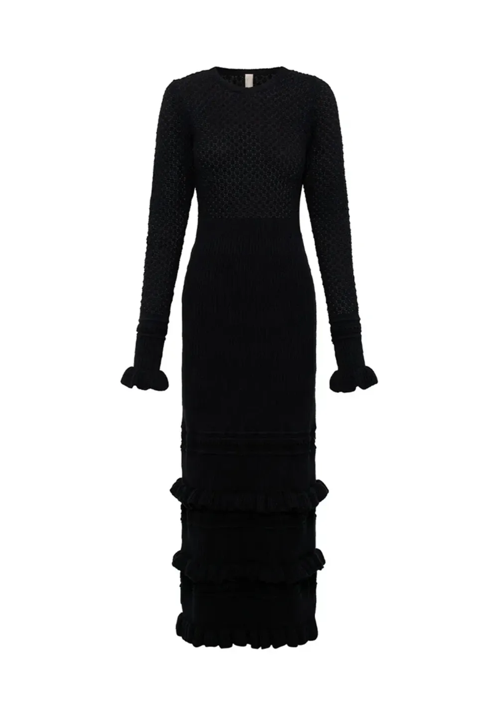 Long Sleeved Knit Ruffled Midi Dress