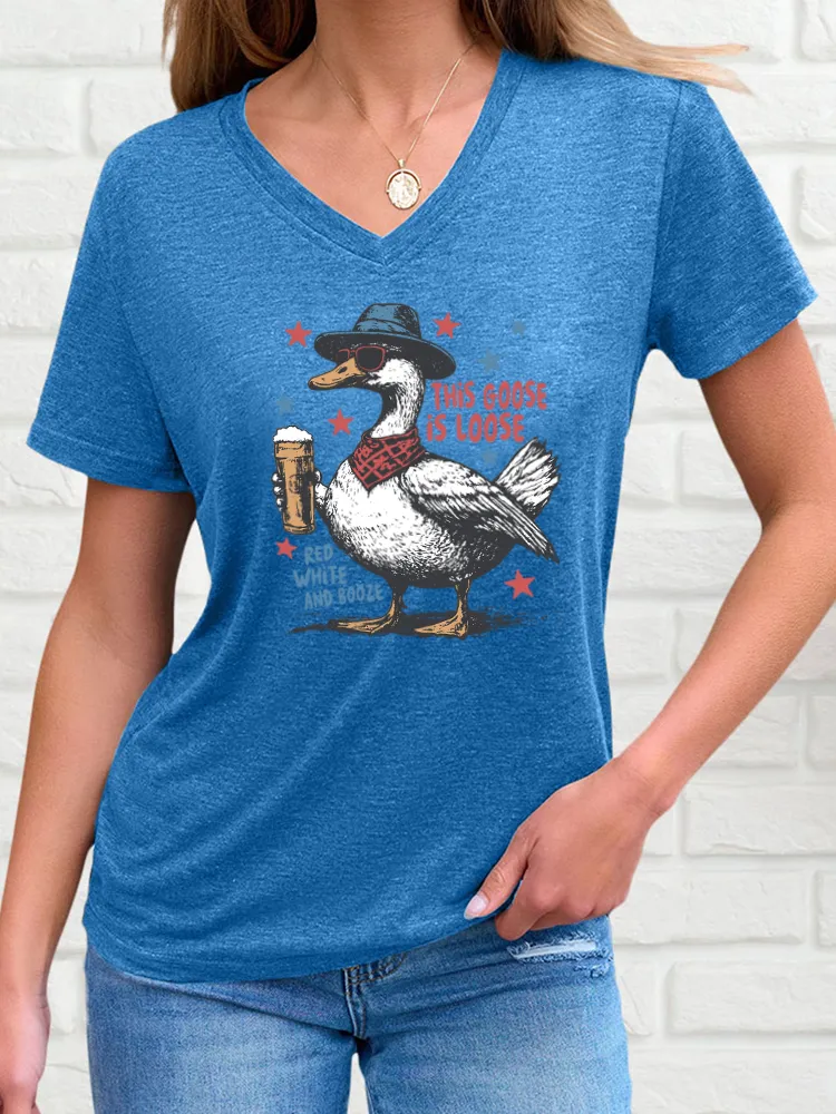 Woman'S This Goose Is Loose Red White And Booze Print Short-Sleeved T-Shirt