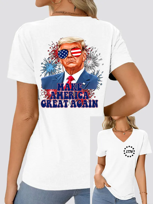 Woman'S Make America Great Again V-Neck And Short Sleeves T-shirt