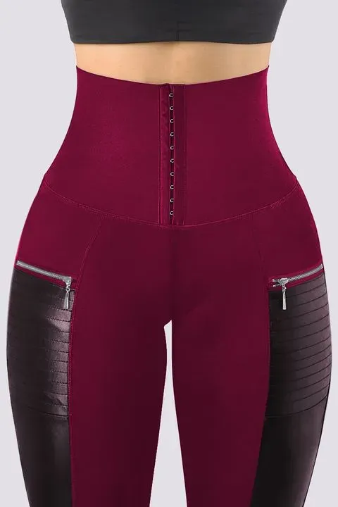 Contrast Panel Hook & Eye Zipper Detail Sports Leggings