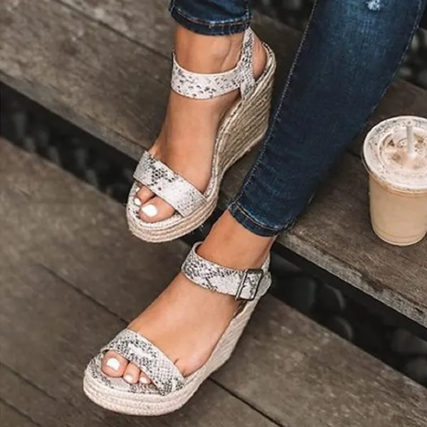 Women's Sandals Wedge Sandals Espadrilles Ankle Strap Sandals Daily Beach Summer Wedge Heel Sexy Casual PU Synthetics Ankle Strap Solid Color Black White Brown