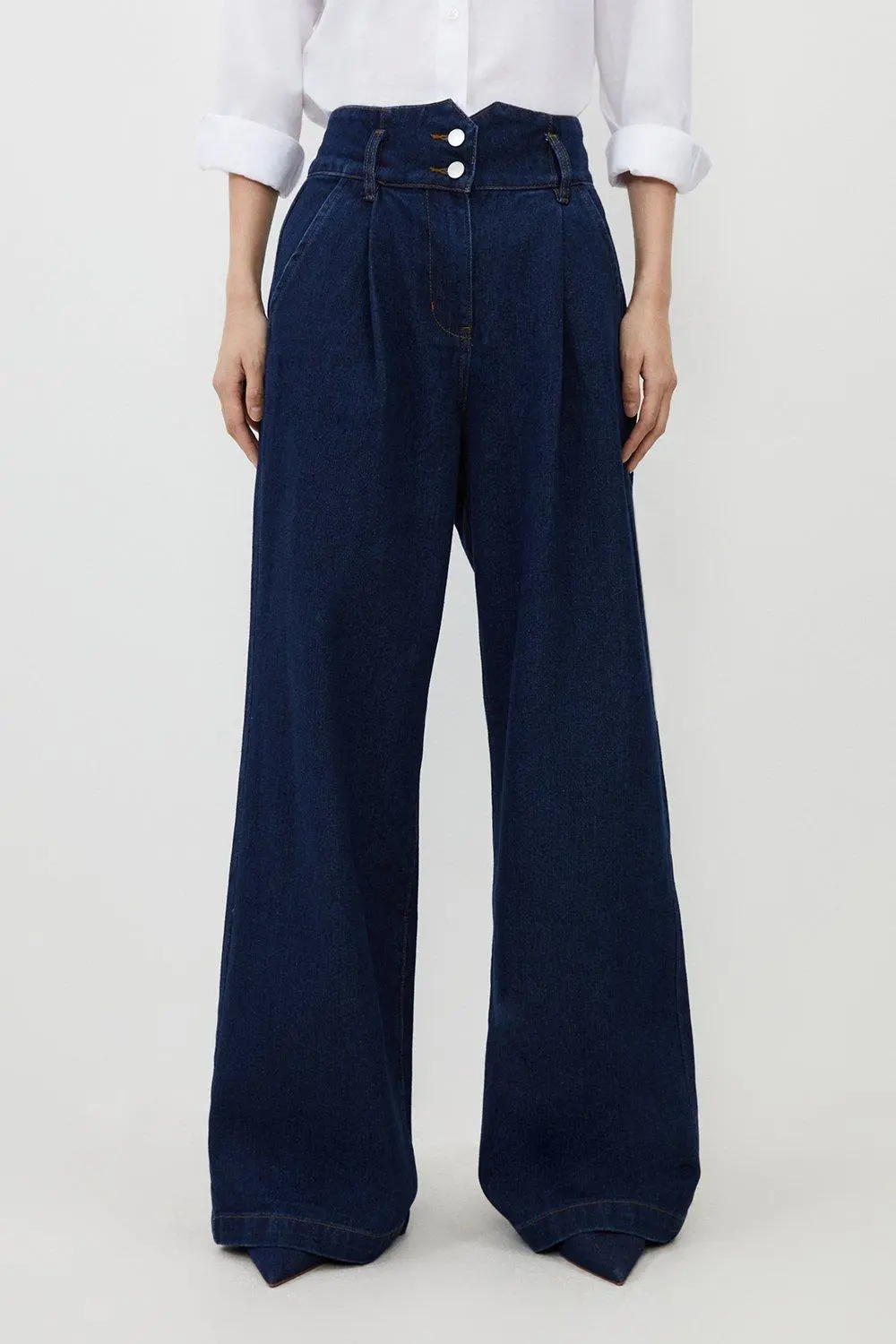 Petite Denim Wide Leg Trousers