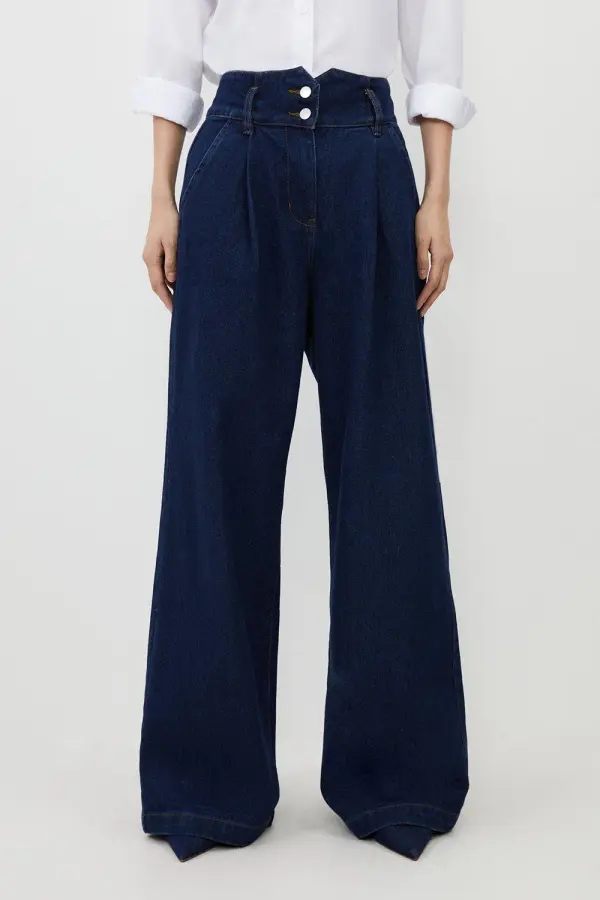 Petite Denim Wide Leg Trousers