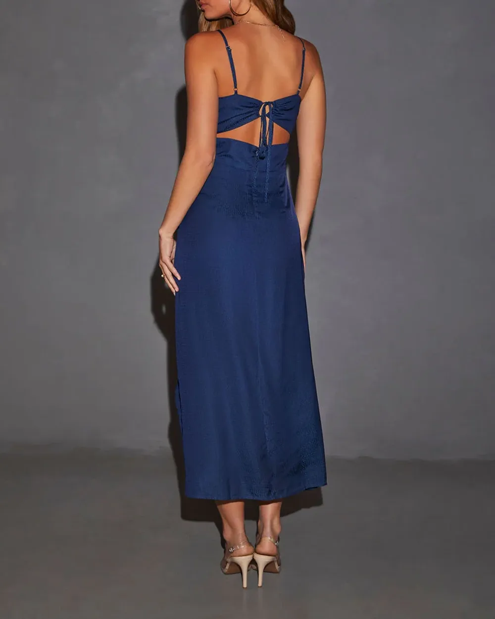Asymmetrical Polka Dot Slip Midi Dress