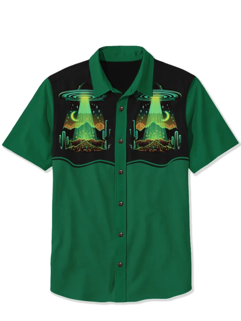 Western Retro Spaceship Cowboy Cactus Shirt