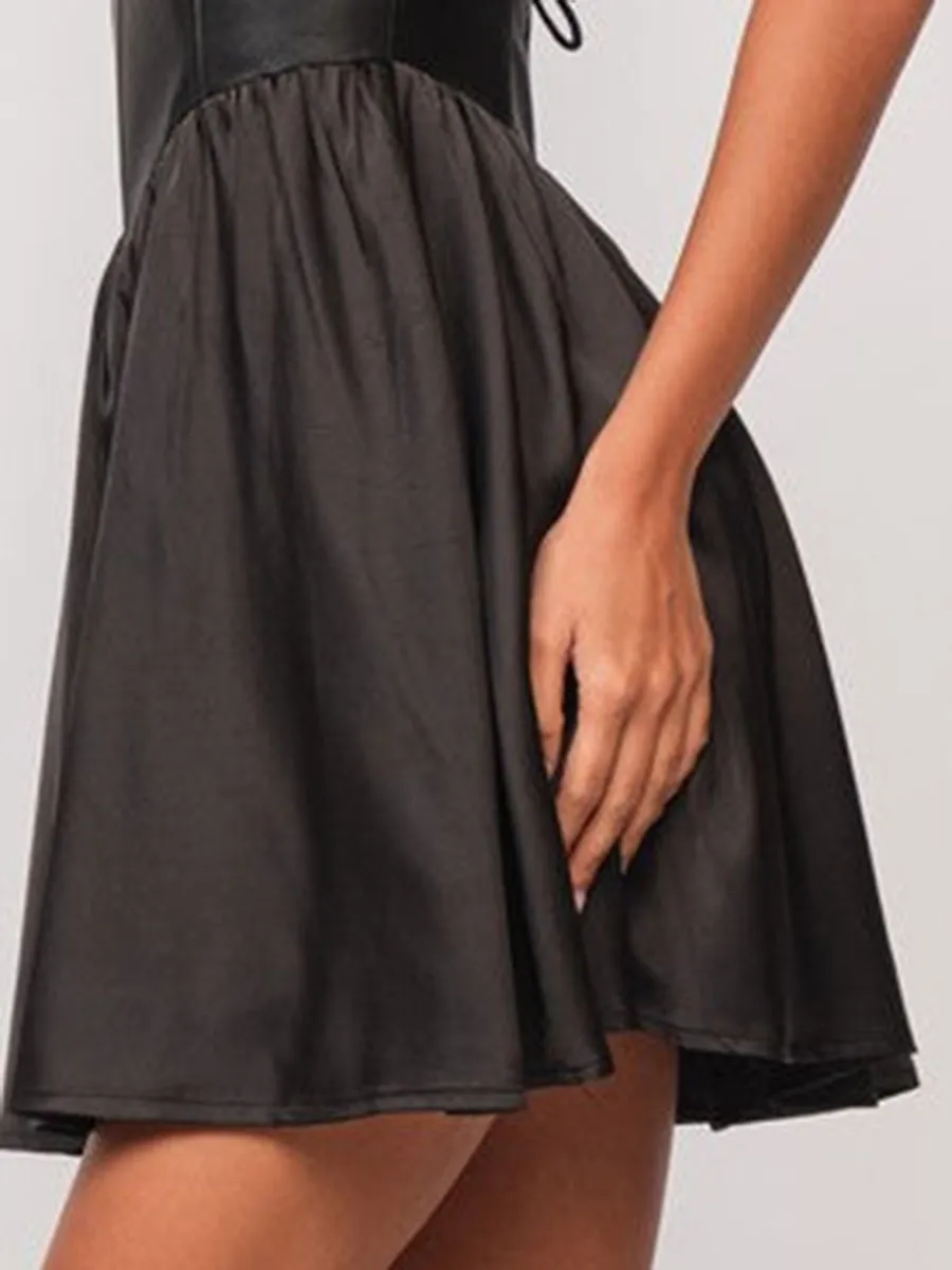 Satin Faux Leather Sleeveless Mini Dress