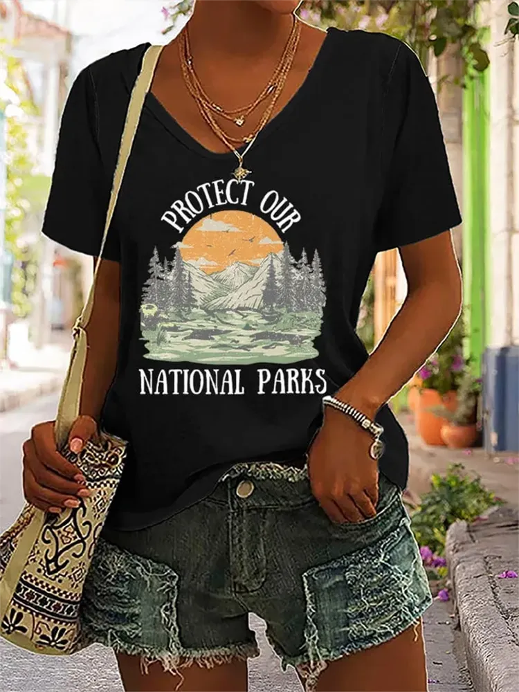 Women'S Protect Our National Parks Printed Short-Sleeved T-Shirt