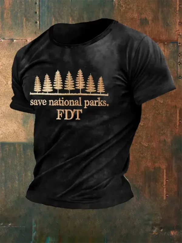 Man'S Save National Parks Fdt Round Neck Washed Short Sleeve T-Shirt
