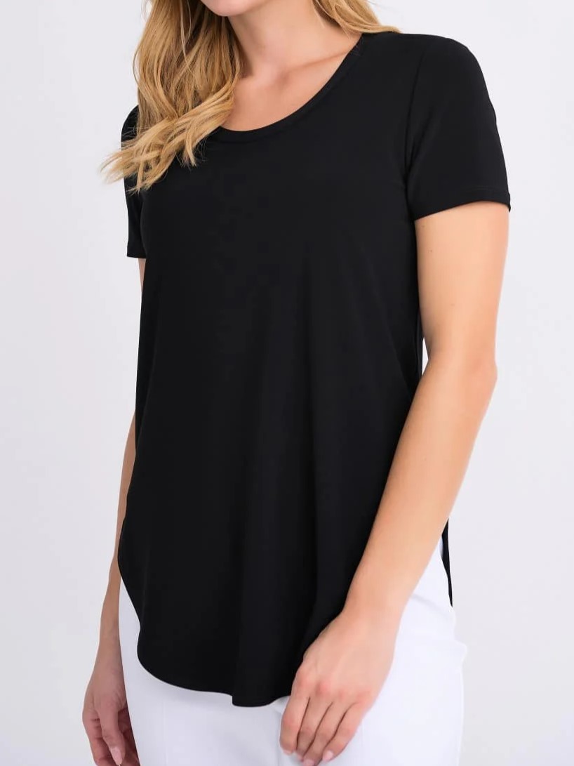 Navy Blue Curved - Hem Short - Sleeve Top