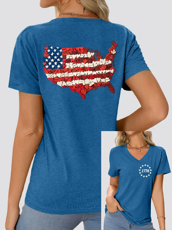 Woman'S Independence Day Love Map 1776 V-Neck And Short Sleeves T-shirt