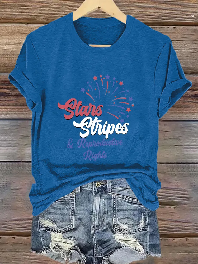 Woman'S Stars Stripes Repioductive Rights Crew Neck Short Sleeve T-Shirt