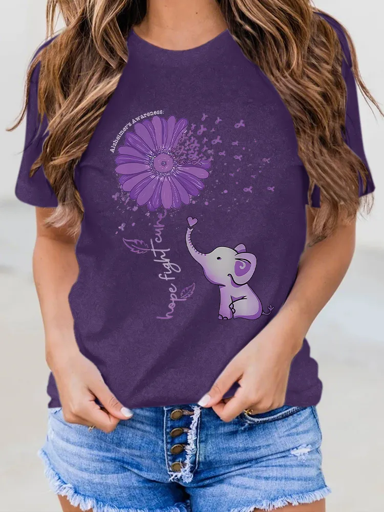 Women'S Hope Forget Cure Alzheimer'S Awareness Round-Neck Short-Sleeved T-Shirt