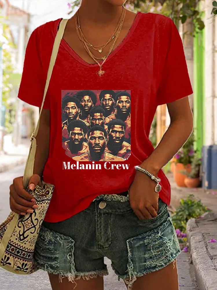 Women'S Melanin Crew V-Neck Short-Sleeved T-Shirt
