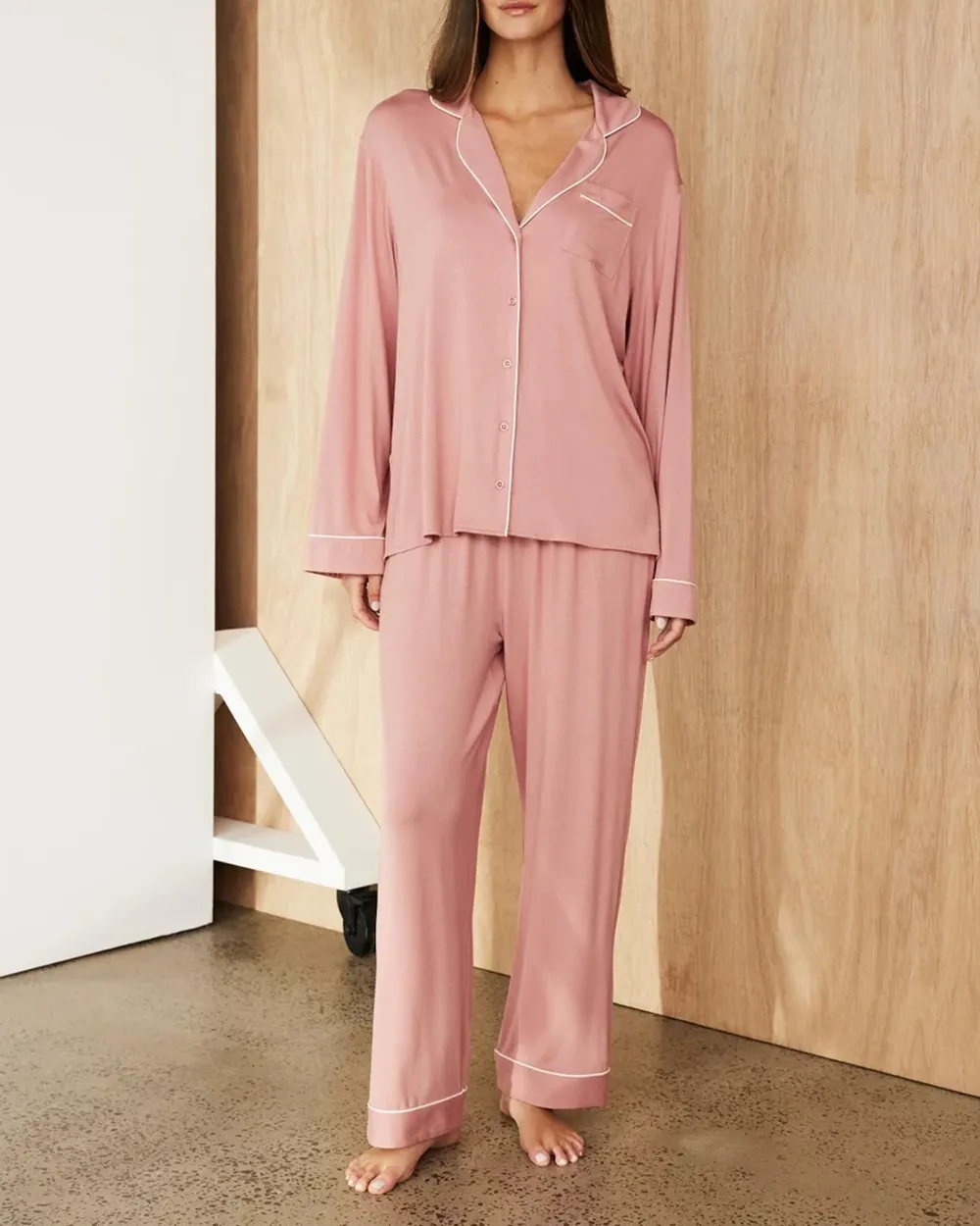 Long Sleeve Button-up Shirt Pajama Set